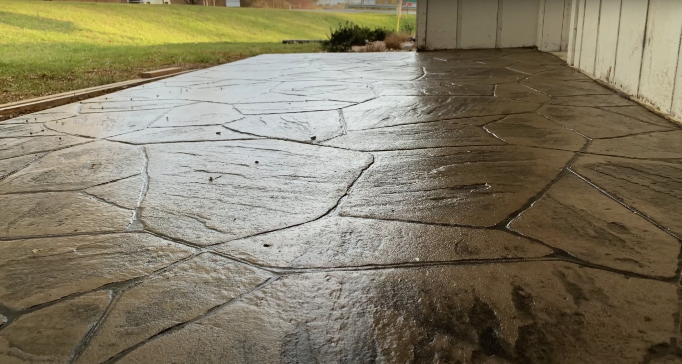 Decorative stamped concrete patio with custom design in Decatur, IL